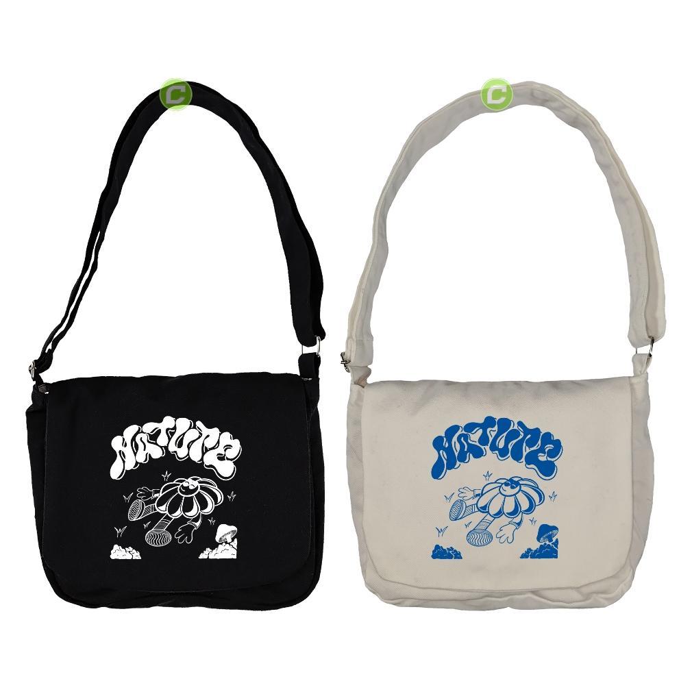 BIG SALE Tas Selempang Mini Kanvas Unisex Hitam Putih