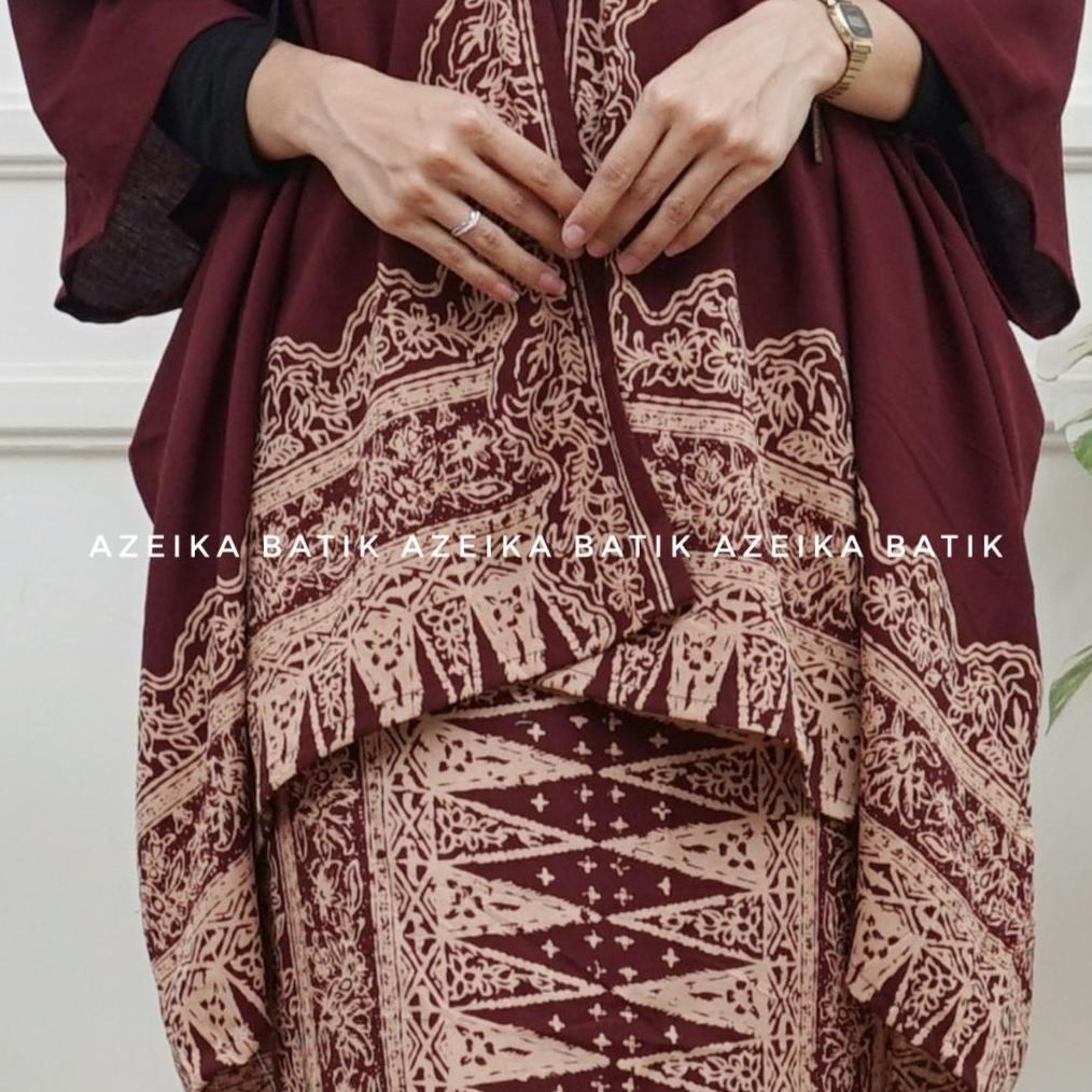 READY STOCK Cardigan Batik Wanita One Set Rok Lilit Baju Kondangan Kekinian Outer Batik Kimono Set K