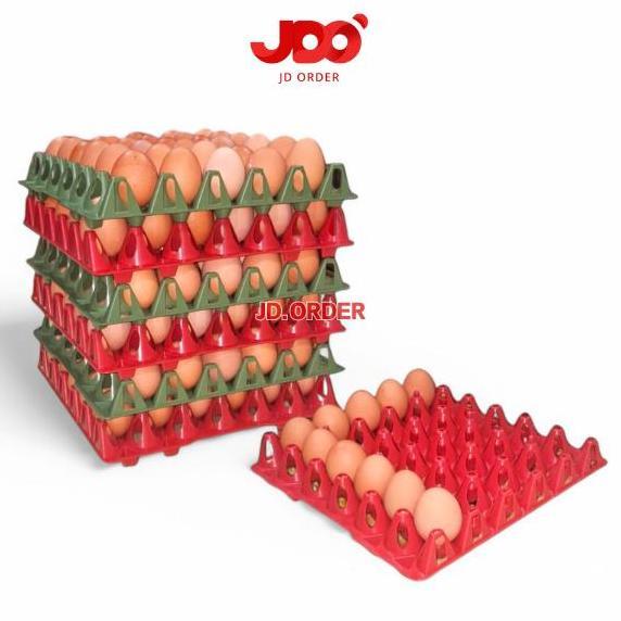 Altwood- Paket (6Pcs) Egg Tray Plastik Tempat Telur, Rak Tatakan Telor Plastik 30 Butir Merah Biru H