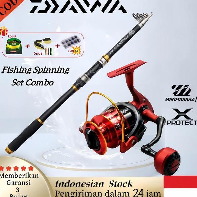 Set Pancing Daiwa Komplit | Telescopic Fishing Rod 2.1-3.6m + Reel 1000-7000 + Senar 100m + Umpan | 