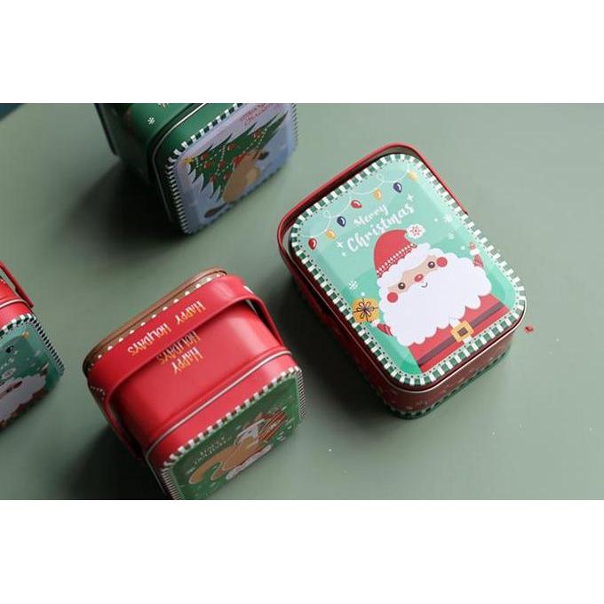Newstockcik- Tentengan Christmas Tin Kotak Box Kaleng Tempat Kue Motif Natal