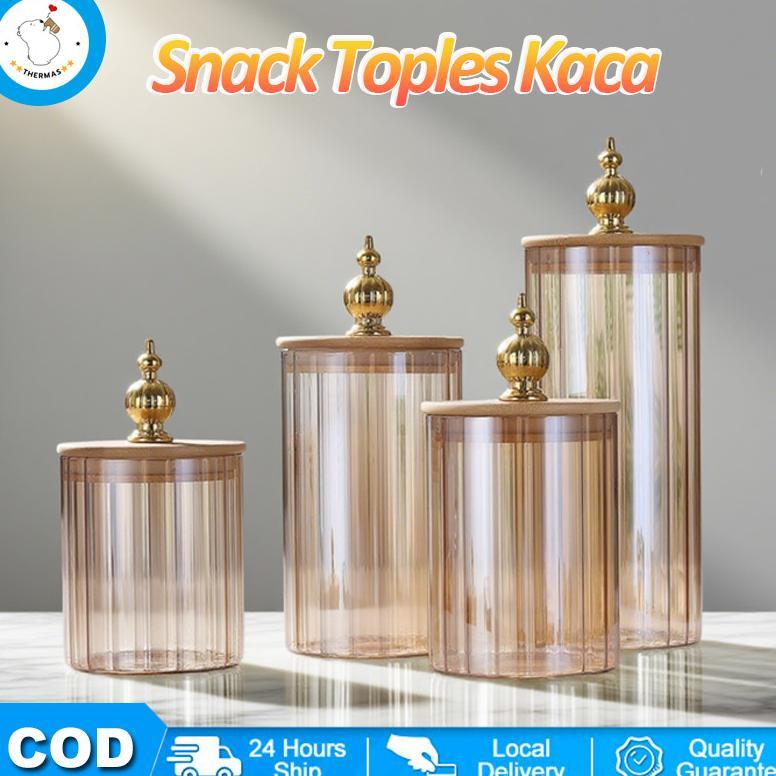 Toples Makanan Serbaguna Kaca / Toples Gold Kedap Udara / Set Wadah Kue Lebaran Aesthetic / Hampers 