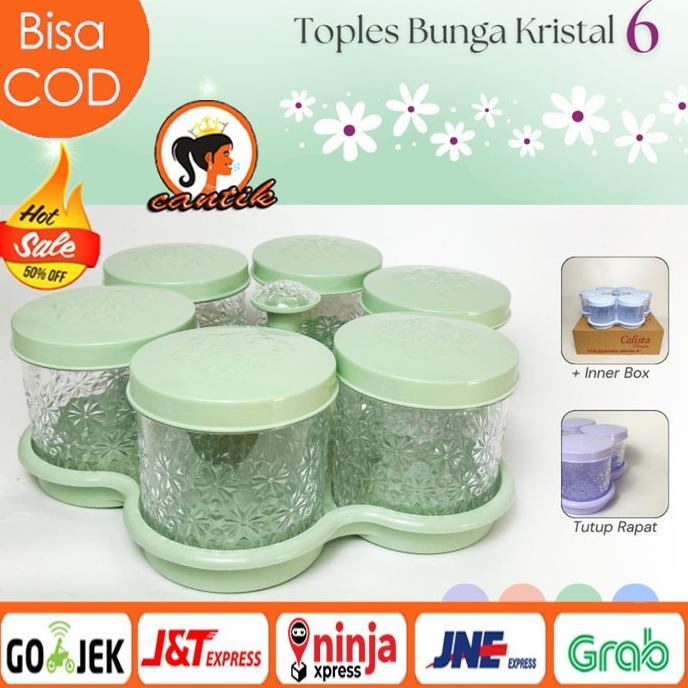 HC Toples KRISTAL Enam Bunga / Toples Kue Kering Lebaran 6 Daun | Toples SET 6 Daun