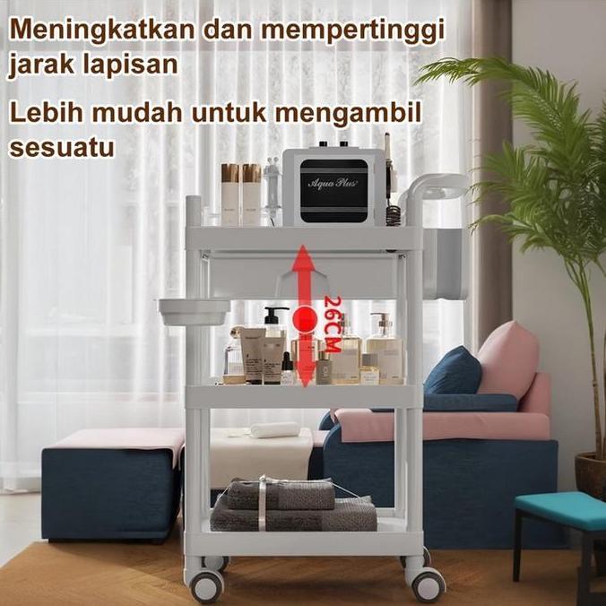 Troli 3 Tingkat Trolley Salon Trolley Putih Rak Penyimpanan Multifungsi