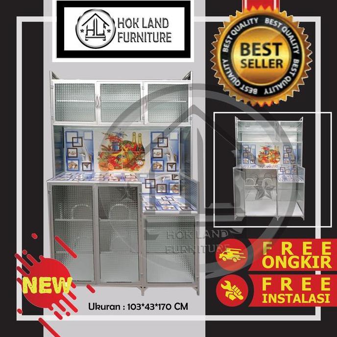 Lemari Rak Tempat Piring Kaca Almunium 3 tu Minimalis Murah /28