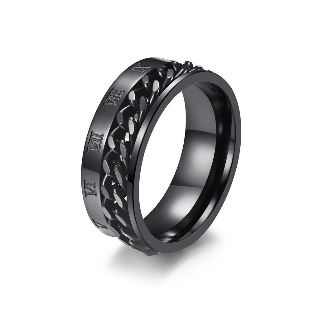 Terlaris Cincin Galang Titanium Steel Anti Karat Rantai Rotating Chain Romawi Pria Unisex Keren Hita