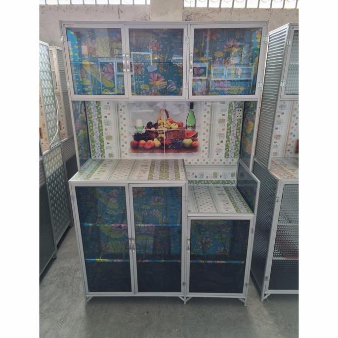 Rak Piring 3 tu Kaca Motif Bunga Aluminium