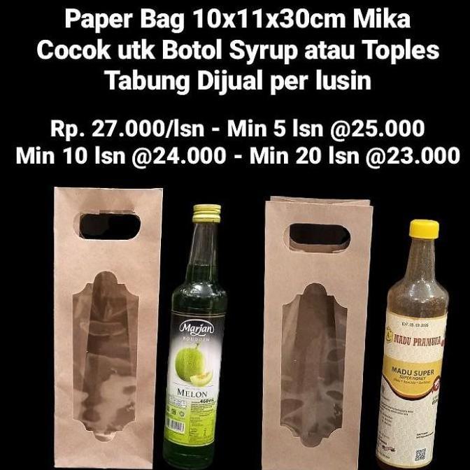 Paper Bag 10x11x30cm Mika Cocok utk Botol Syrup Dijual per lusin
