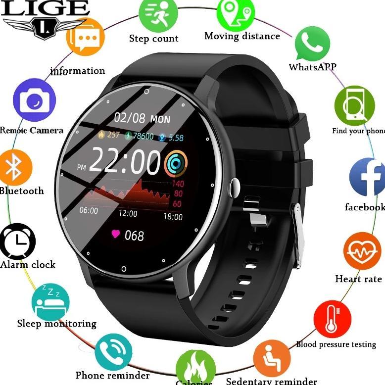 Lige Jam Tangan Pintar Pelacak Kebugaran Tahan Air Layar Sentuh Penuh Jam Tangan Olahraga Bluetooth 