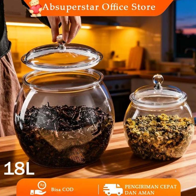 18L Toples Transparan Wadah Plastik Tertutup Berkapasitas Besar, Kaleng Transparan Anti Bocor, Kotak