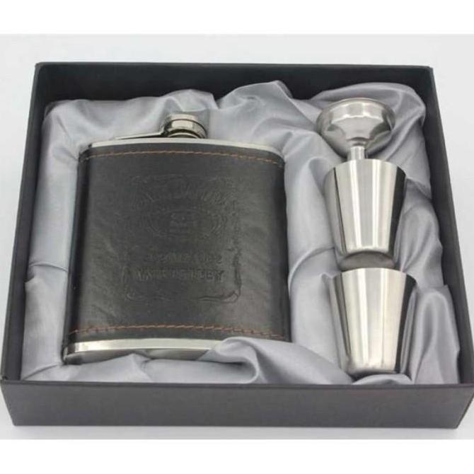 Botol Minum Bir Whiskey Wine Anggur Alkohol Stainless Steel Kulit 7Oz