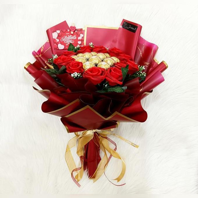 BUKET BUNGA COKLAT FERRERO ROCHER / BOUQUET FERRERO ROCHER MERAH