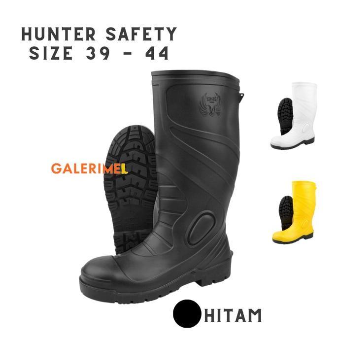 Sepatu boot tinggi hunter safety 1 Hitam Toe Cap Besi anti slip aman