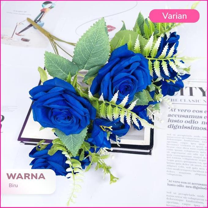 Okravisma81 - Bunga Mawar Hitam Jumbo 7 Cabang/Buket Mawar Palsu/Bunga Hias Dekorasi (KN-429)