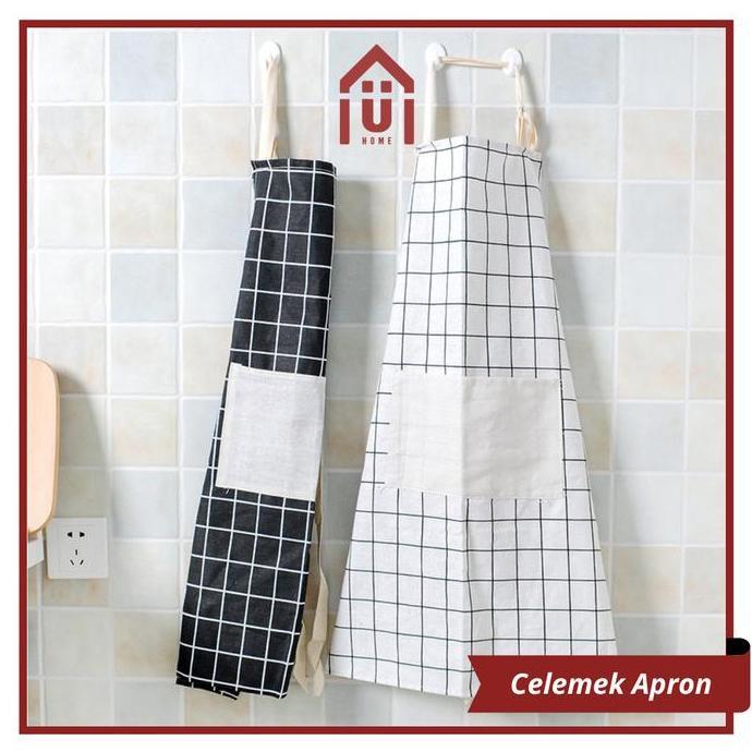UNISO - CELEMEK MASAK DENGAN BAHAN KATUN LINEN DAN MOTIF KOTAK-KOTAK