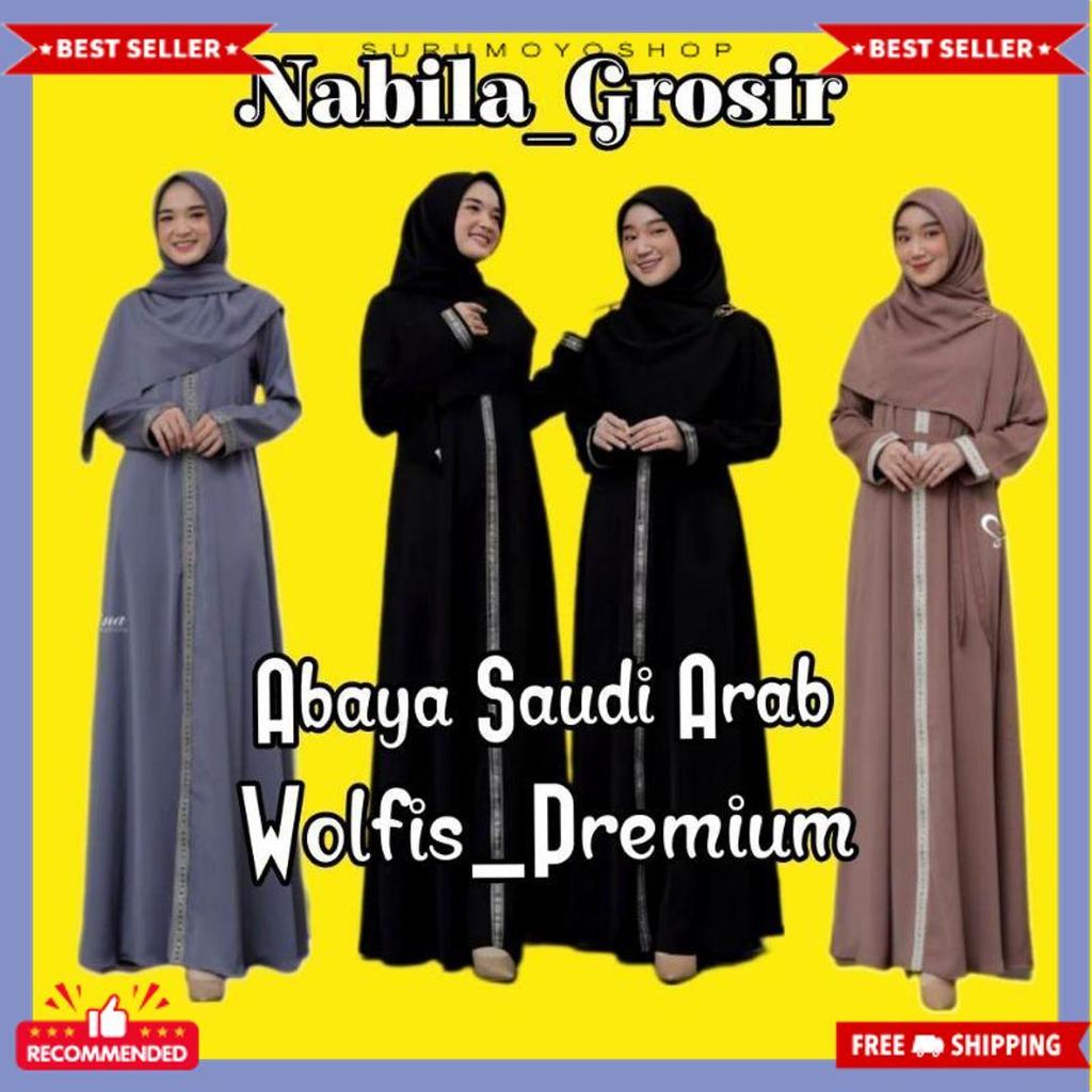 Terlaris Abaya Saudi Arab Wolfis Premium/Gamis Maxi Jumbo Panjang Motif Renda Arab Saudi/Gamis Abaya