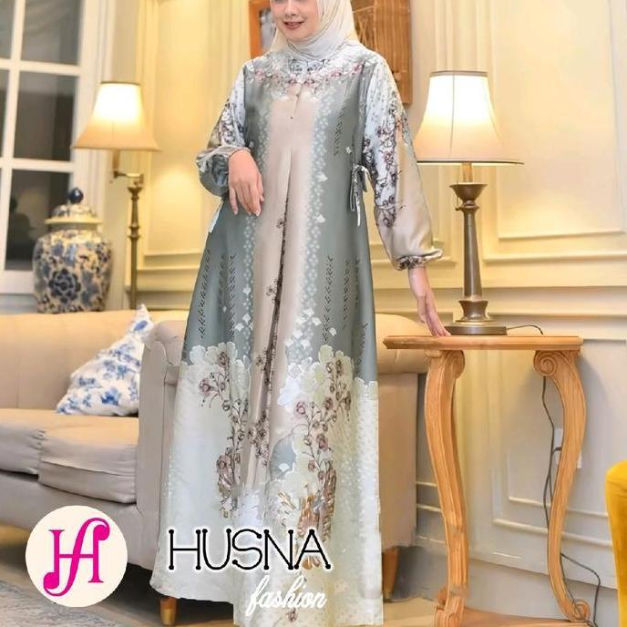 Wxwxw- Medina Dress/Gamis Pesta Silk Premium Motif Print Jumbo Muslim Wanita Kantong Nyaman Kain Max