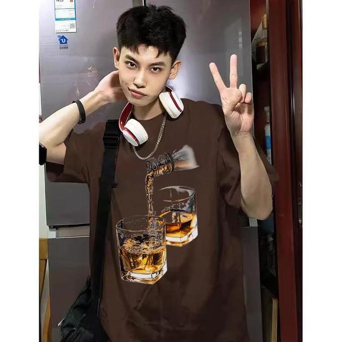 AUZY  America Fashion kaos pria wanita Korean T-shirt baju oversize t shirt distro retro Pola gelas 