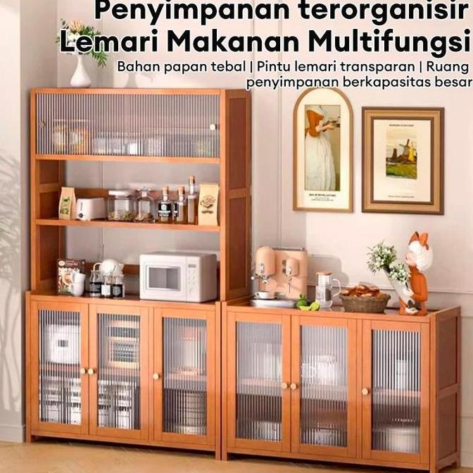 Grosir Laccohug Rak Dapur Lemari Dapur Rak Dapur Kayu Lemari Piring Kabinet Rak Oven Microwave Serba