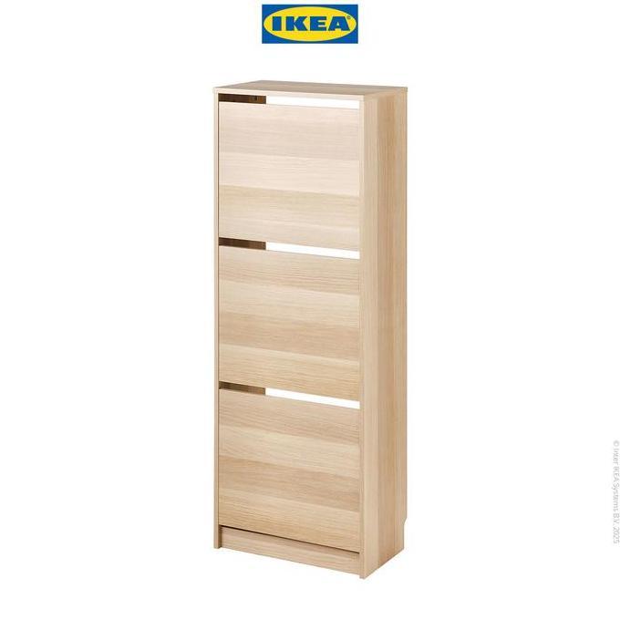 Grosir Ikea Bissa Rak Kabinet Sepatu Dengan 3 Kompartmen Efek Kayu Oak 49X28X135 Cm   Furniture
