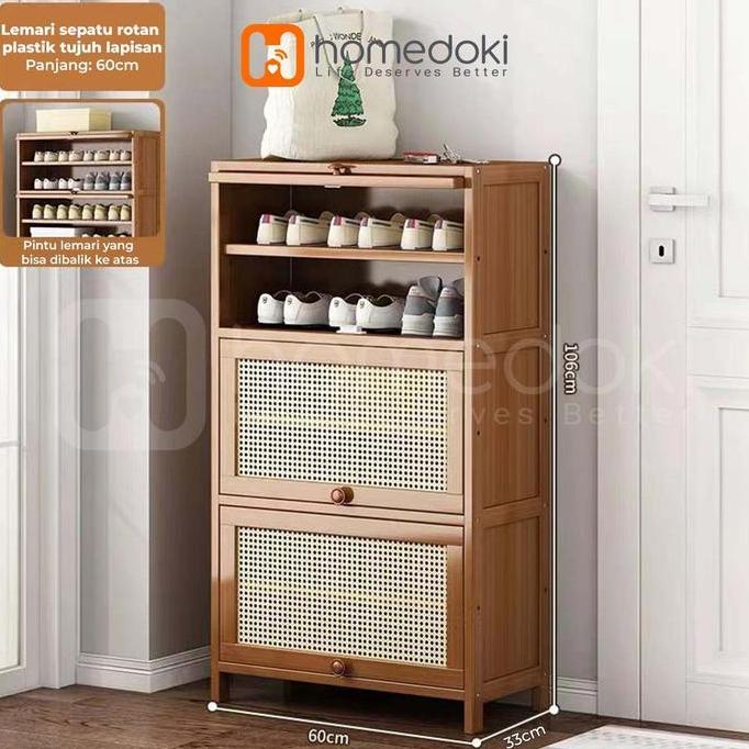 Promo Homedoki - Lemari Buku Minimalis Tertutup Kayu/Lemari Sepatu Bambu/Lemari Penyimpanan Bambu