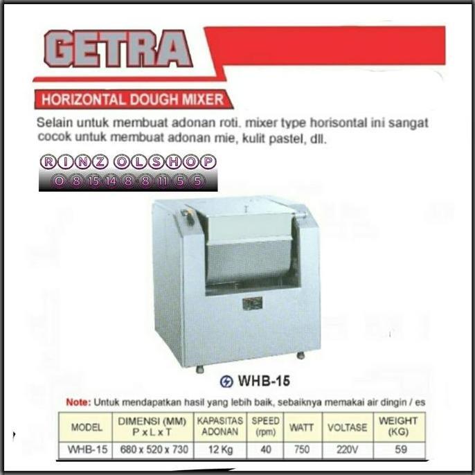 HORIZONTAL DOUGH MIXER GETRA WHB-15 MESIN PENGADUK ADONAN MIE DLL