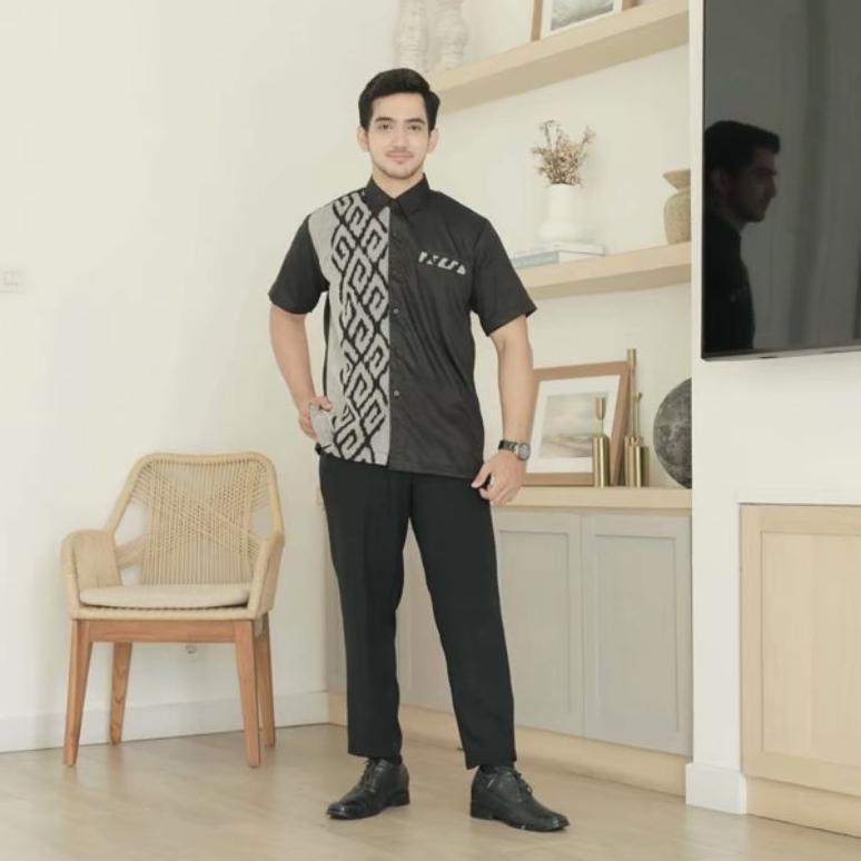 RAVELLEVAULT KEMEJA TENUN PRIA KOMBINASI POLOS BAJU ATASAN PRIA TENUN TROSO KOMBINASI TOYOBO BAJU TE