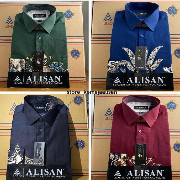 Kemeja Batik Alisan Slimfit Lengan Panjang Motif Tosca Biru Maroon Hitam HM
