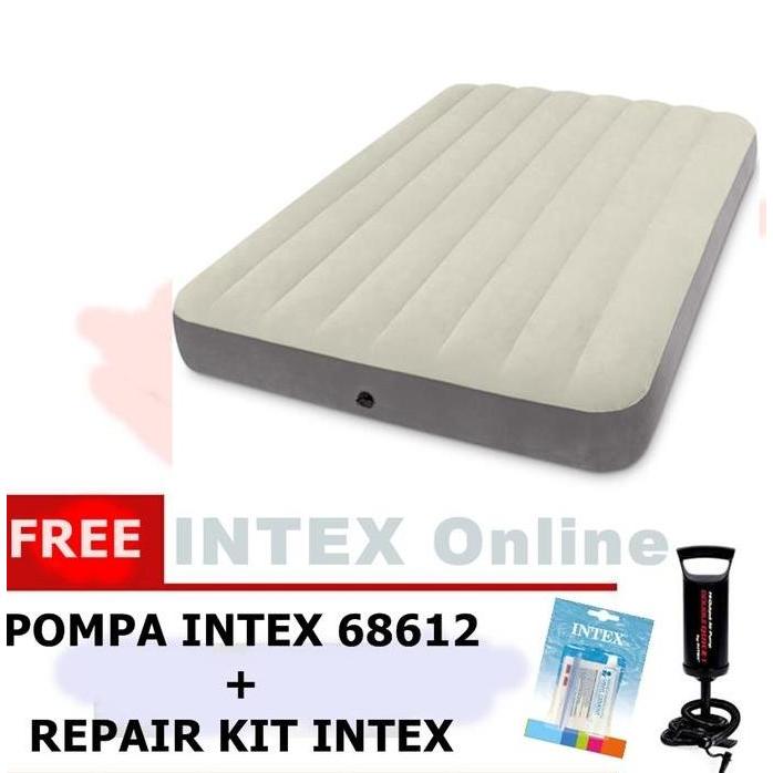 TERMURAH - PAKET Kasur Angin INTEX HIGH QUALITY DURABEAM DOUBLE + POMPA+LEM 64708