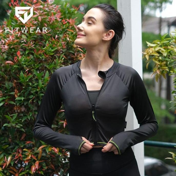 TERMURAH - Jaket Crop Zip Olahraga Sepeda / Berenang FITWEAR ZENDAYA SLIMFIT LS
