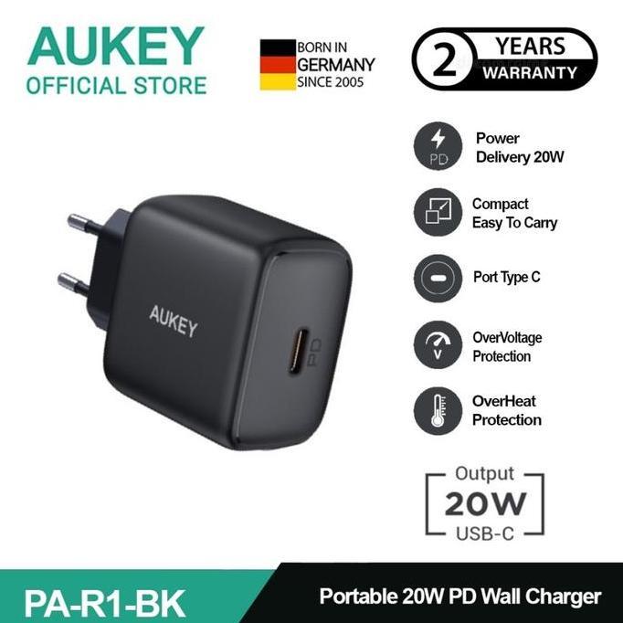 Adapter Aukey Charger Port Usb C 20W Pa-R1-Bk Kepala Charger Aukey Big Sale