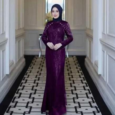 Luvita Dres Gamis Terbaru Saat Ini Bahan Velvet Mix Brukat Plus Payet Ziper Belakang Wanita Kekinian