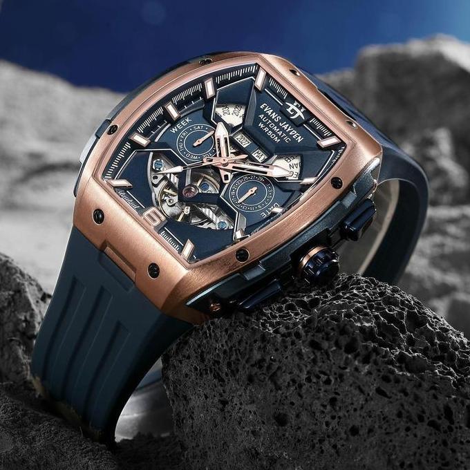 Terlaris Evans Jayden Jam Tangan Pria 9620 Rubber Automatic Movement Silicon Kaca Sapphire Chronogra