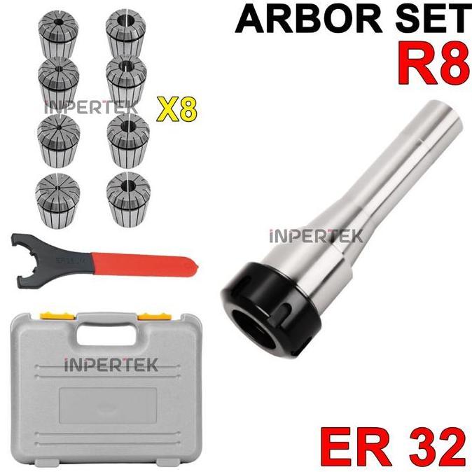TREBA Arbor Set R8 ER32 8Pcs Arbor collet ER32 R8 NUT ER32 Collet ER32