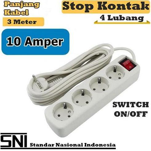 STOP KONTAK 4 LUBANG + KABEL 3 METER COLOKAN KABEL KUALITAS SNI TERMINAL LISTRIK 10A SWITCH PENGAMAN