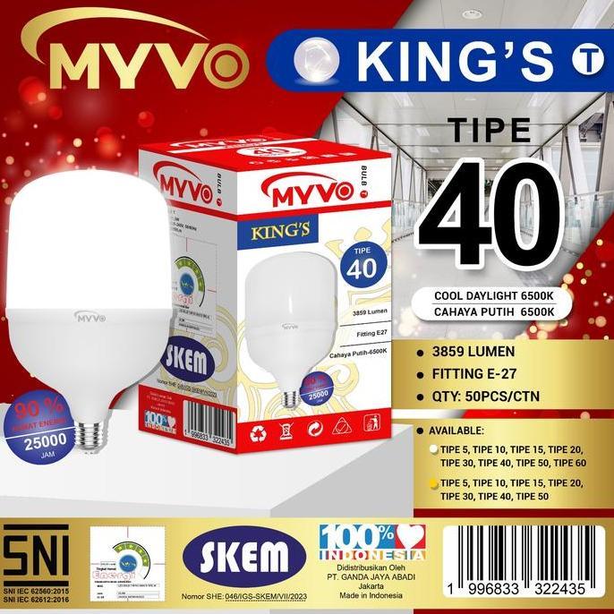 Leggero- Lampu Led Myvo Kings 40W 50W 60W - Bolam Myvo King 40W 50W 60W- Lampu Garansi - Myvo King