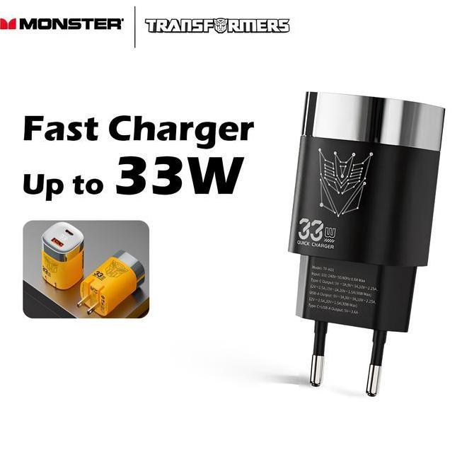 HOT DEAL - Monster x Transformers K01/ K02 Adaptor Kepala Charger PD 33W Fast Charger Digital Displa