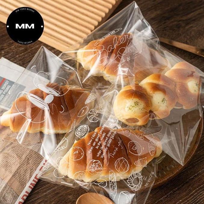 Cibo- 100Pcs Plastik Roti Opp Plastik Roti Motif Tebal Plastik Donat Kue