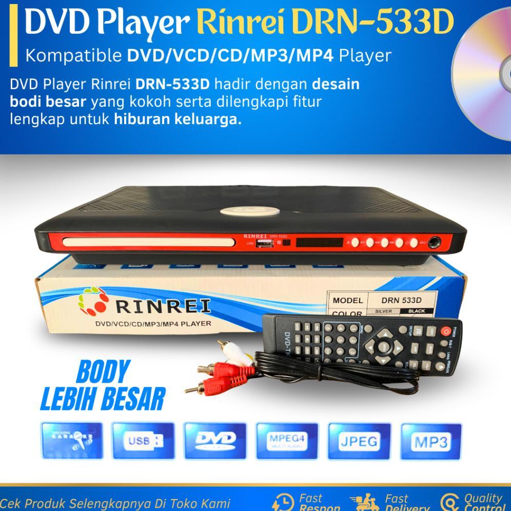 Dvd Player Rinrei Drn-533D New Body Besar Dvd/Vcd/Cd/Mp3/Mp4 Player Multimedia Pemutar Film Kaset Dv