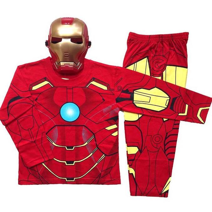 Kostum IRONMAN - Baju Anak Ironman + Topeng - Stelan Topeng Anak - Baju Topeng Ironman Anak