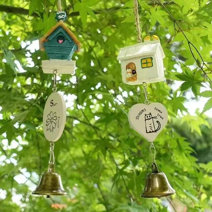 TERLARIS OUTDOOR LIVING WIND CHIMES YARD GARDEN KARAKTER KARTUN KUCING BIRU COPPER ANTIQUE BILAYER W