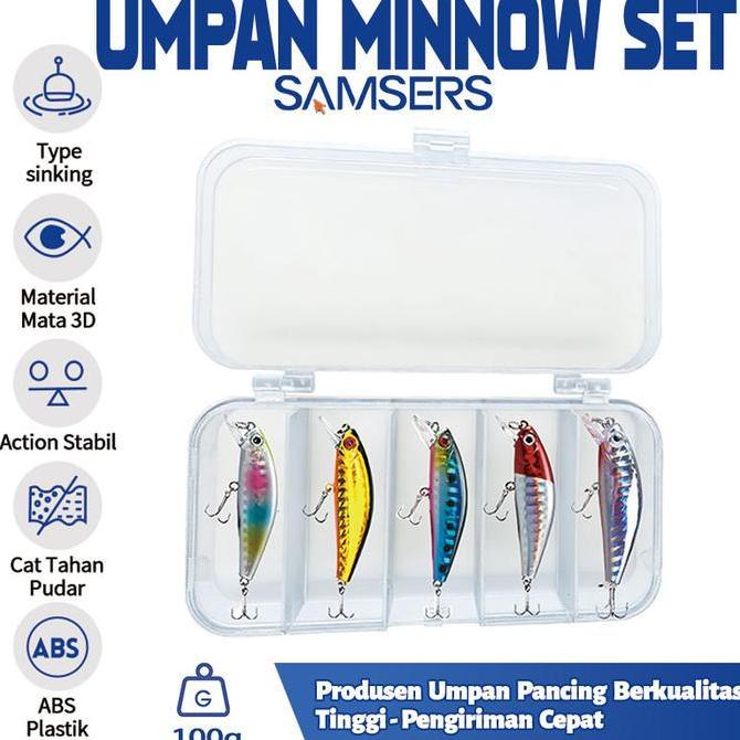 Tsurizao- Samsers Outdoor Umpan Pancing Minnow Sinking 5.5Cm/6G 5Pcs Set 5 Warna Mata Tajam Bkb Untu