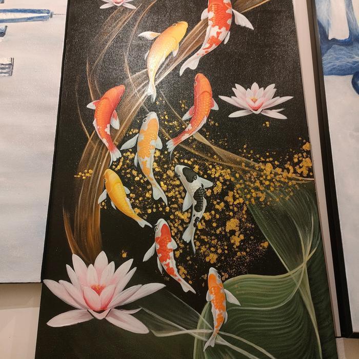 lukisan ikan koi fengshui timbul lukisan kanvas dekorasi rumah hotel