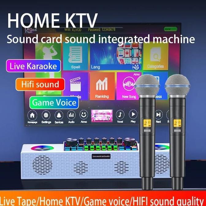 Fimasanihsasti8 - Sound Card Sy6 Soundcard Bluetooth Speaker All-In-One+Two Wireless Mic