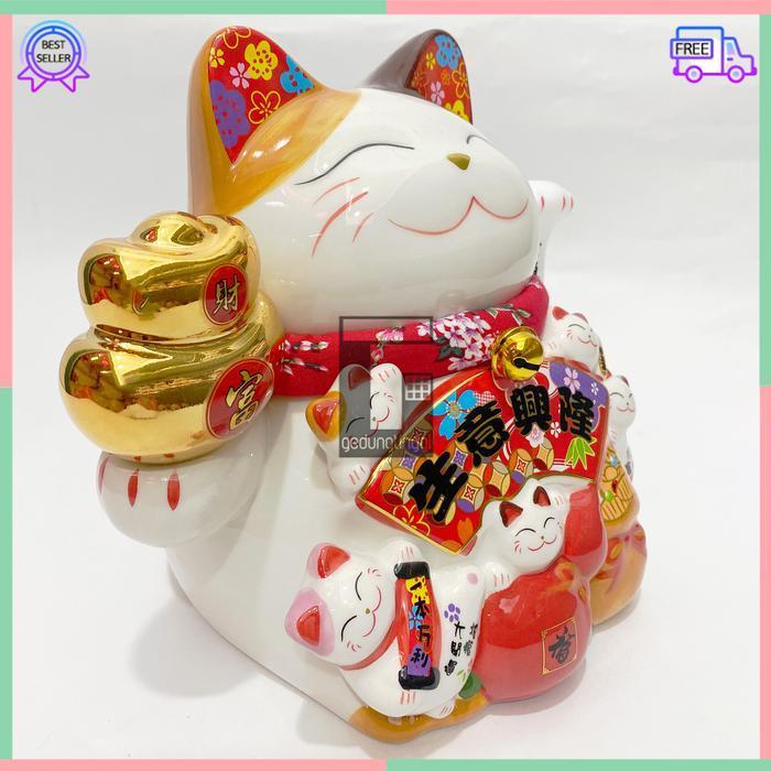 Patung Kucing Hoki Lucky Cat Rejeki Maneki Neko Dol Besar Cina Baterai