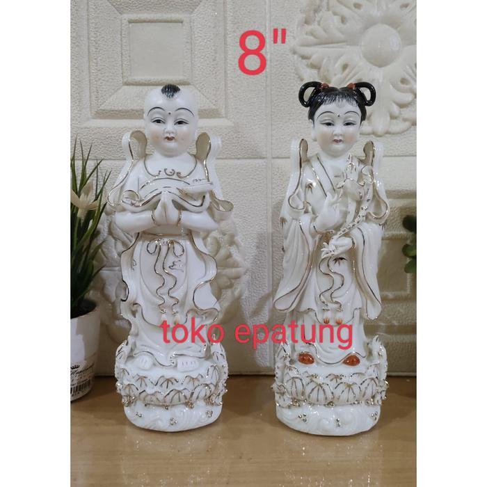 patung pengapit dewi kwan im / kwan in / 8 inch keramik taiwan