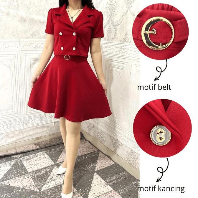 Setgirl- One Set Odelia 6868 Blazer Wanita Hitam Putih Maroon Hijau Botol Kancing Aktif Karet Pingga