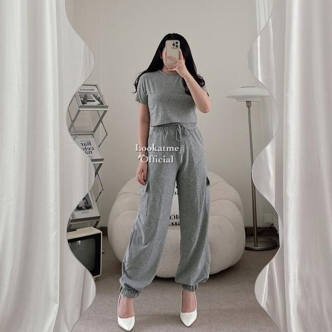 Setgirl- Lookatmeofficial - Maurel Cargo Set - Setelan Atasan Jogger Cargo Wanita Panjang Baju Crop