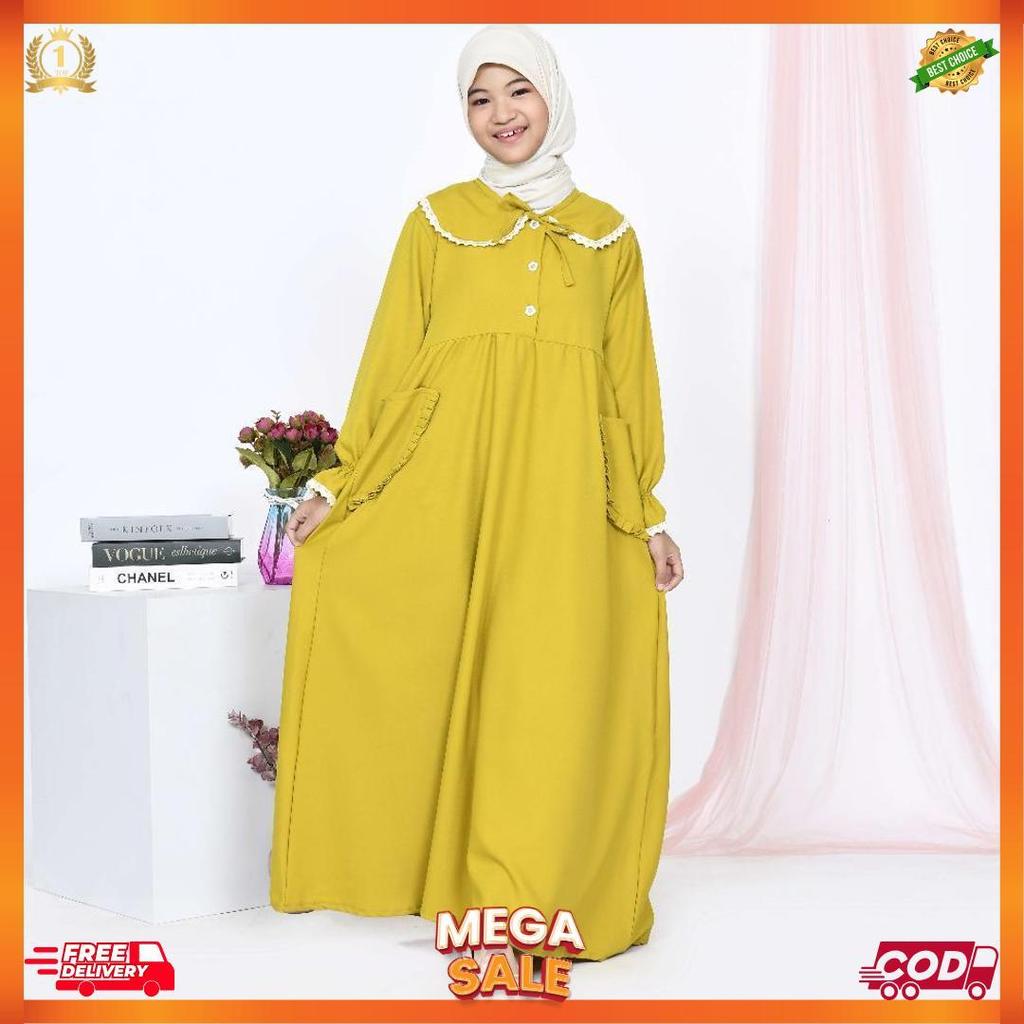 Gamis Anak Olivia Bahan Katun Smlxl Baby.Cloth Untuk Umur 3-15 Tahun Baju Muslim  Panjang  Remaja  C