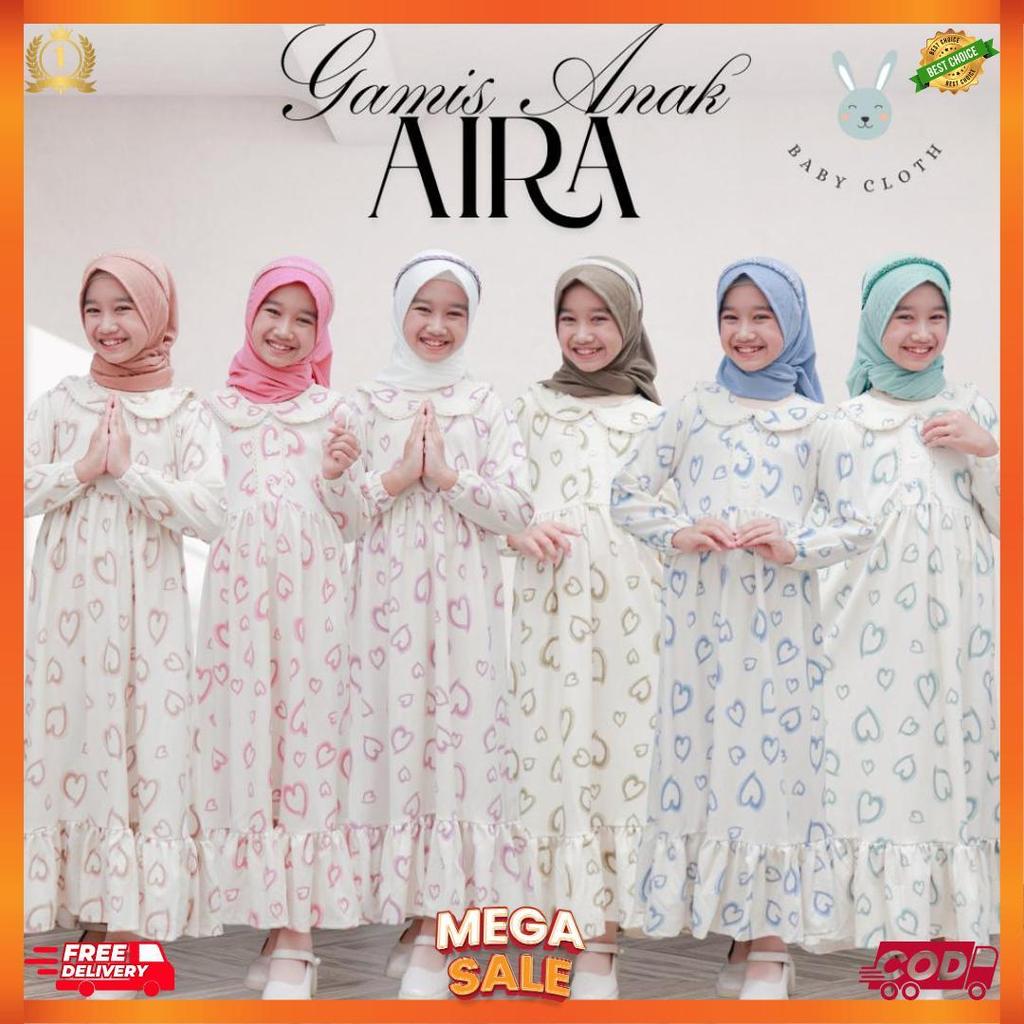 Gamis + Hijab Anak  Aira Smlxl Baby.Cloth Untuk Umur 3-14 Tahun Baju Gamis  Muslim  Panjang  Cewek  